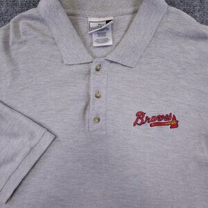 Puma Polo Shirt Braves Baseball Logo Men 2XL Light Gray Short Sleeve 100% Cotton